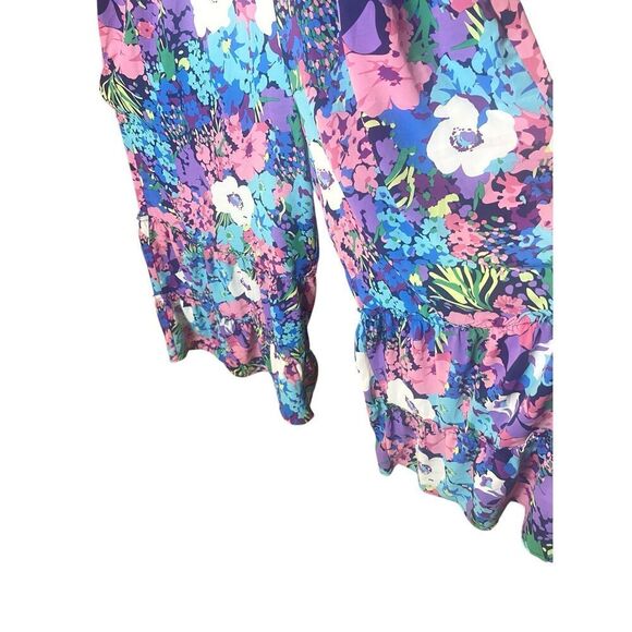 Hailey & Co Womens Navy Multi Colored Floral Ruffle Smocked Jumpsuit Size 2XL - Picture 3 of 6